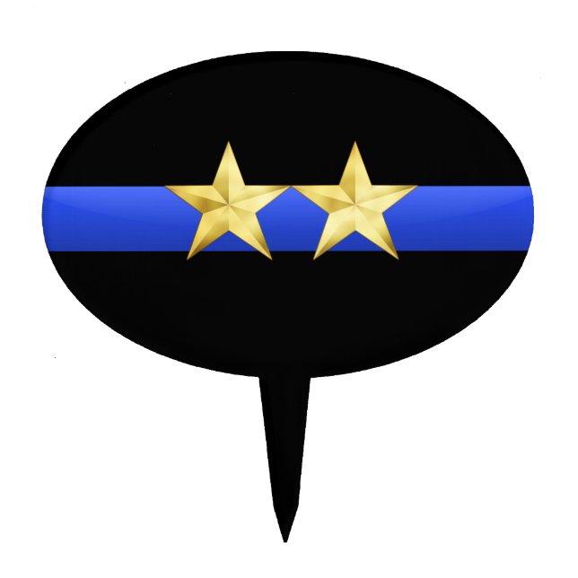 Thin Blue Line 2 Gold Stars Police Chief Rank Cake Topper (Front)