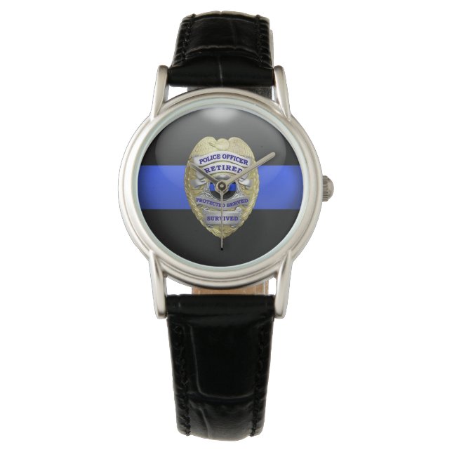 Thin Blue Line - 2-Tone Gold Retired Police Badge Watch (Front)
