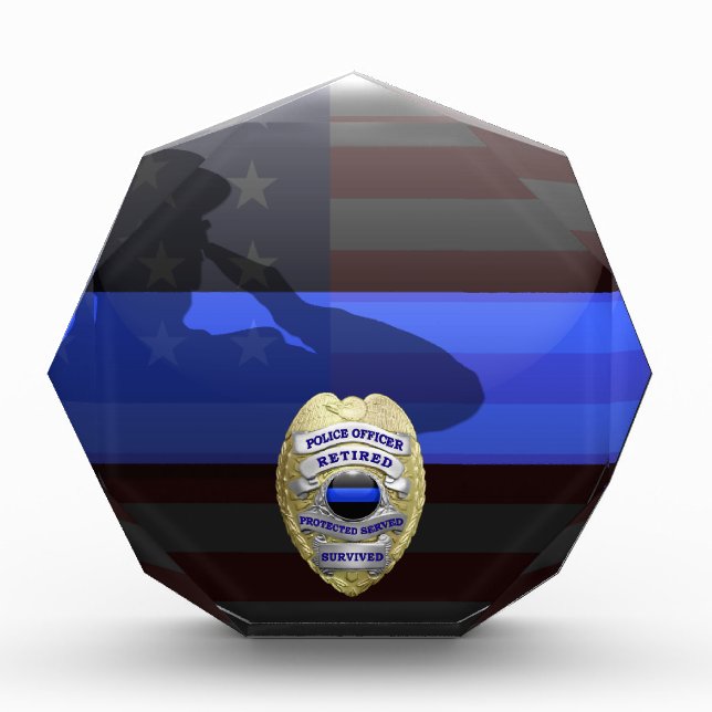 Thin Blue Line - 2-Tone Gold Retirement Badge Award (Front)