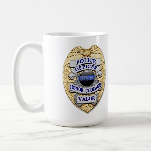 Thin Blue Line - 30 Yr Achievement Police Badge Coffee Mug (Left)