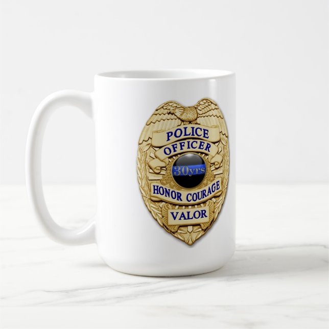 Thin Blue Line - 30 Yr Achievement Police Badge Coffee Mug (Left)