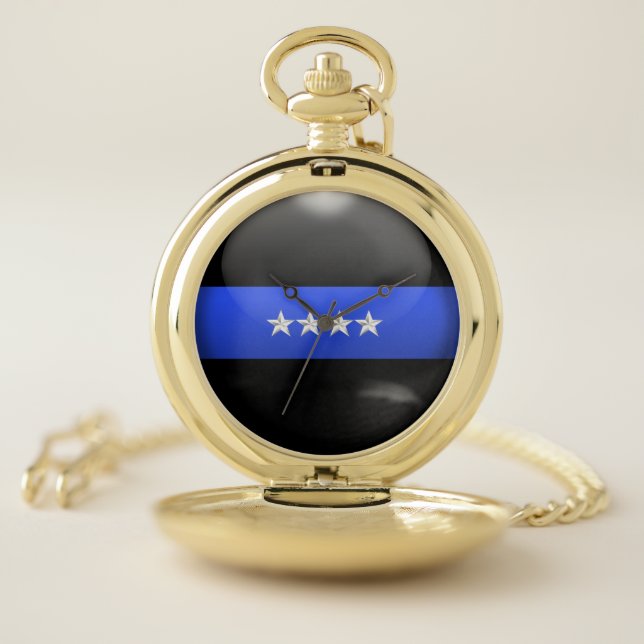 Thin Blue Line 4 Star Police Chief Pocket Watch (Inside)