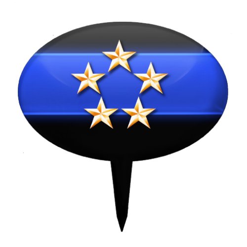 Thin Blue Line 5 Gold Stars Police Chief Rank Cake Topper