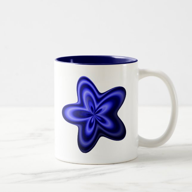 Thin Blue Line Abstract Star & Glowing Button Two-Tone Coffee Mug (Right)