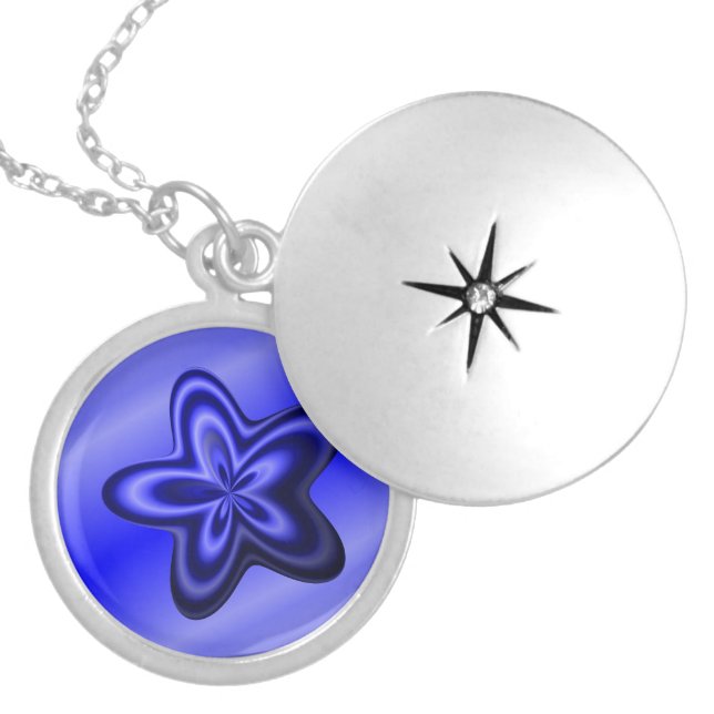 Thin Blue Line Abstract Star Silver Plated Necklace (Front)