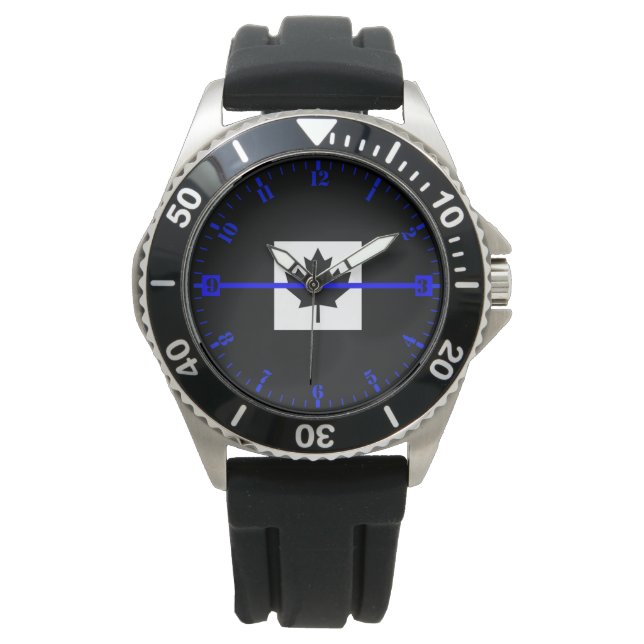 Thin Blue Line Accent Dial on Canadian Flag Watch (Front)