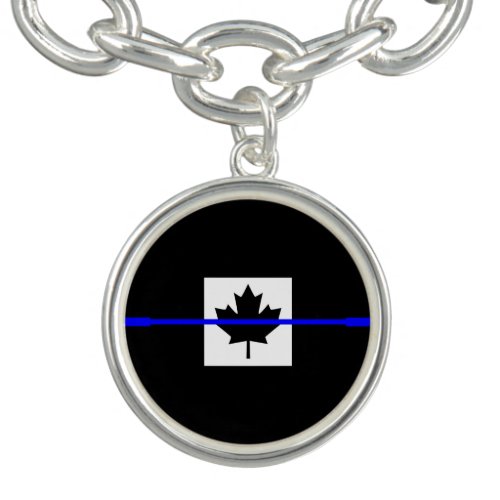 Thin Blue Line Accent on Canadian Flag Charm Bracelet