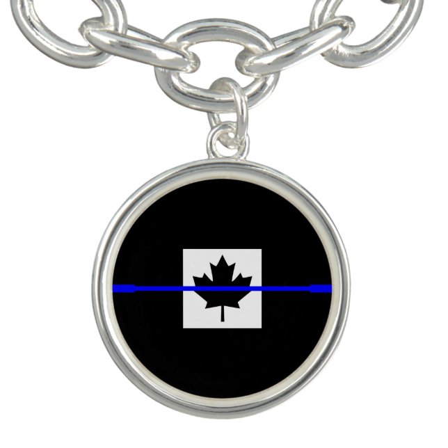 Thin Blue Line Accent on Canadian Flag Charm Bracelet (Design)