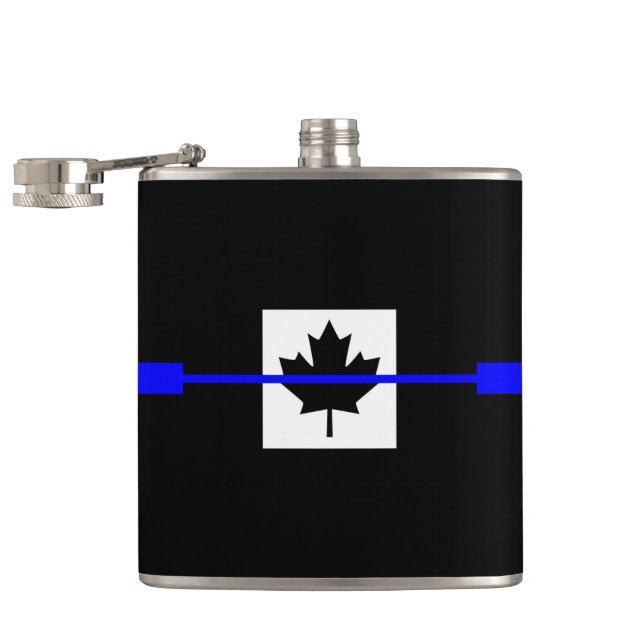Thin Blue Line Accent on Canadian Flag Flask (Opened)