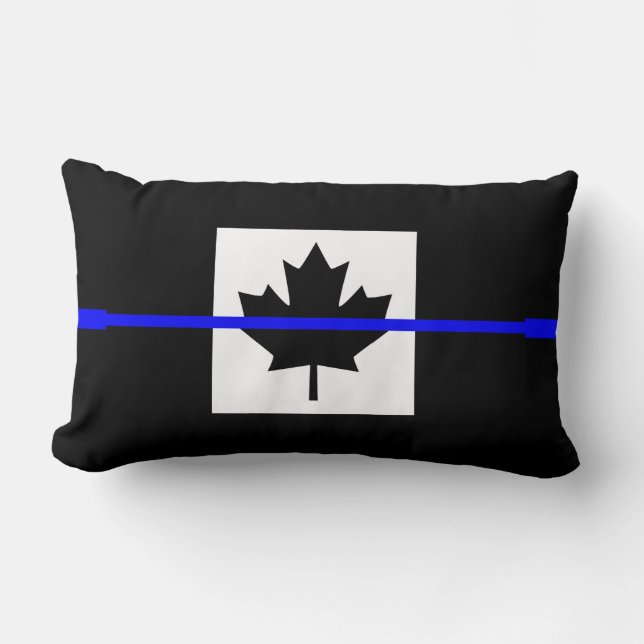 Thin Blue Line Accent on Canadian Flag Lumbar Pillow (Front)