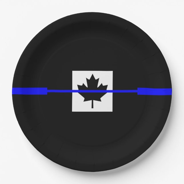 Thin Blue Line Accent on Canadian Flag Paper Plates (Front)