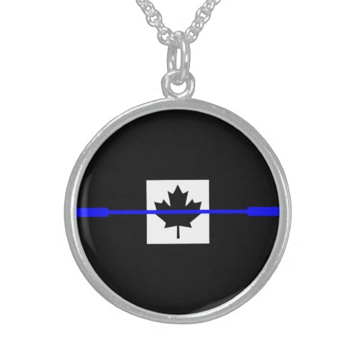 Thin Blue Line Accent on Canadian Flag Sterling Silver Necklace