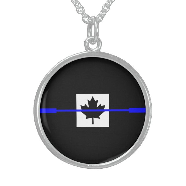 Thin Blue Line Accent on Canadian Flag Sterling Silver Necklace (Front)