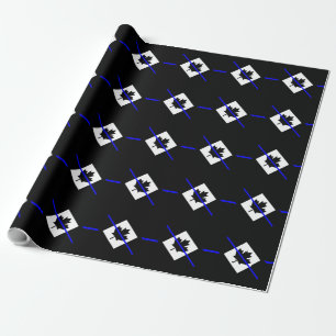 Thin Blue Line Accent on Canadian Flag Wrapping Paper