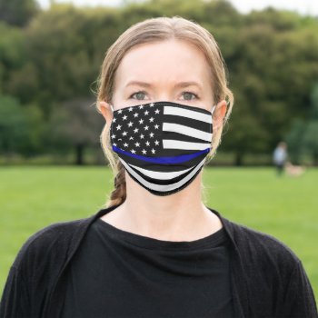 Thin Blue Line Adult Cloth Face Mask by ThinBlueLineDesign at Zazzle