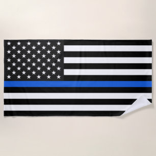 Thin Blue Line American Flag Beach Towel