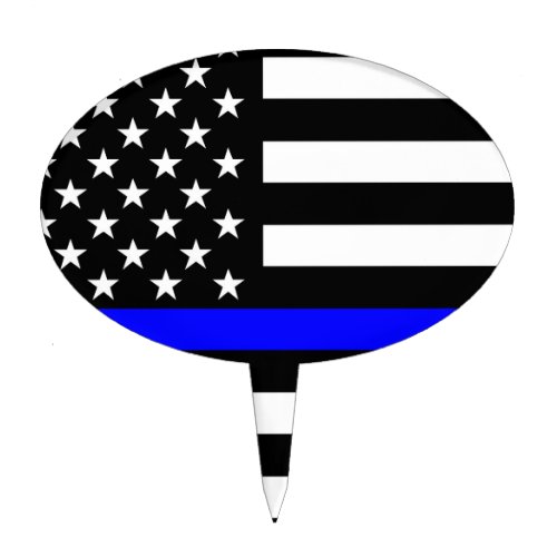 Thin Blue Line American Flag Black and White Cake Topper