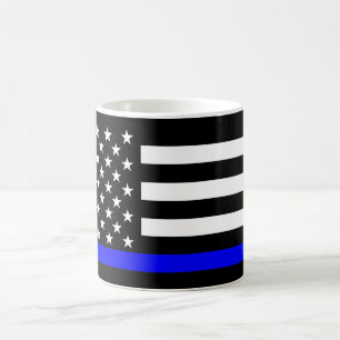 Thin Blue Line American Flag Black and White Coffee Mug