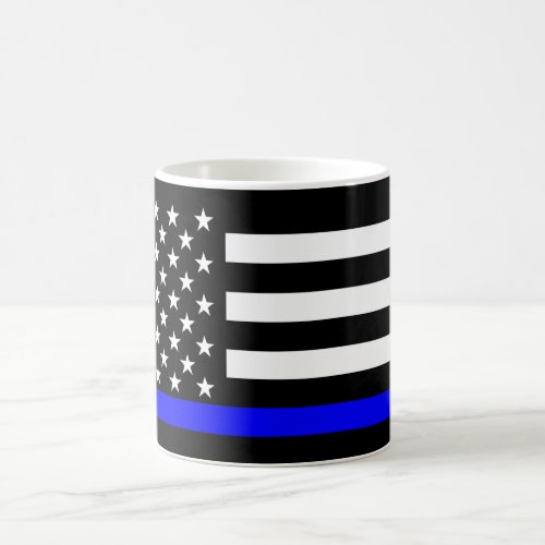 Thin Blue Line American Flag Black and White Coffee Mug