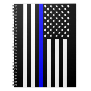 Thin Blue Line American Flag Black and White Notebook