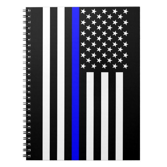 Thin Blue Line American Flag Black and White Notebook (Front)