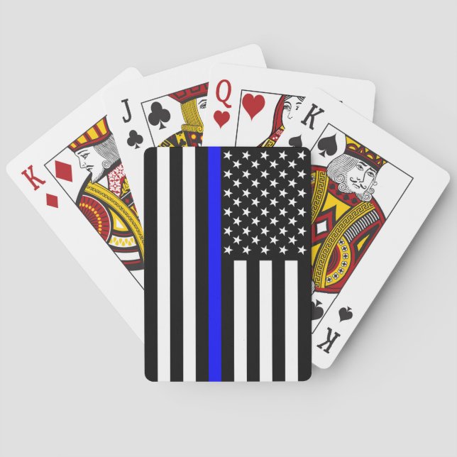 Thin Blue Line American Flag Black and White Poker Cards (Back)