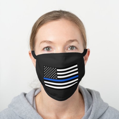 Thin Blue Line American Flag Black Cotton Face Mask