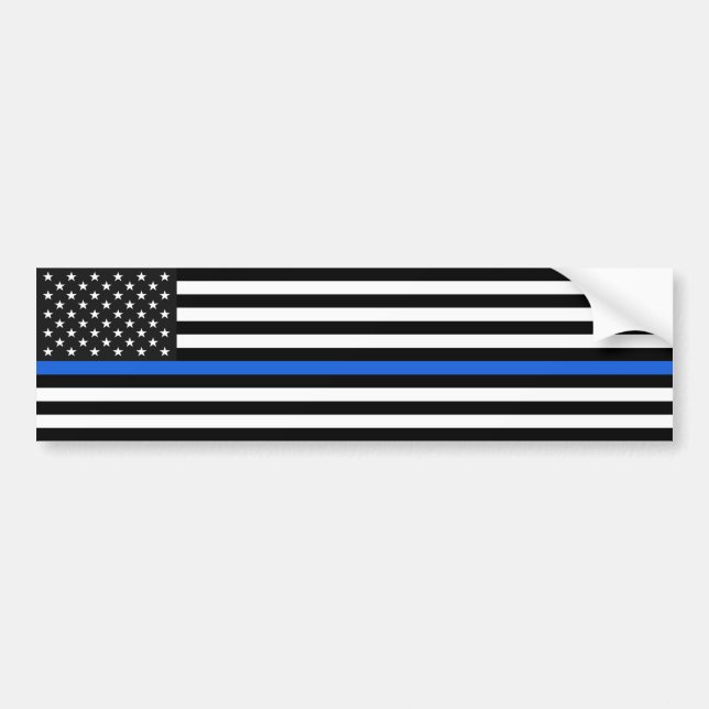 Thin Blue Line American Flag Bumper Sticker (Front)