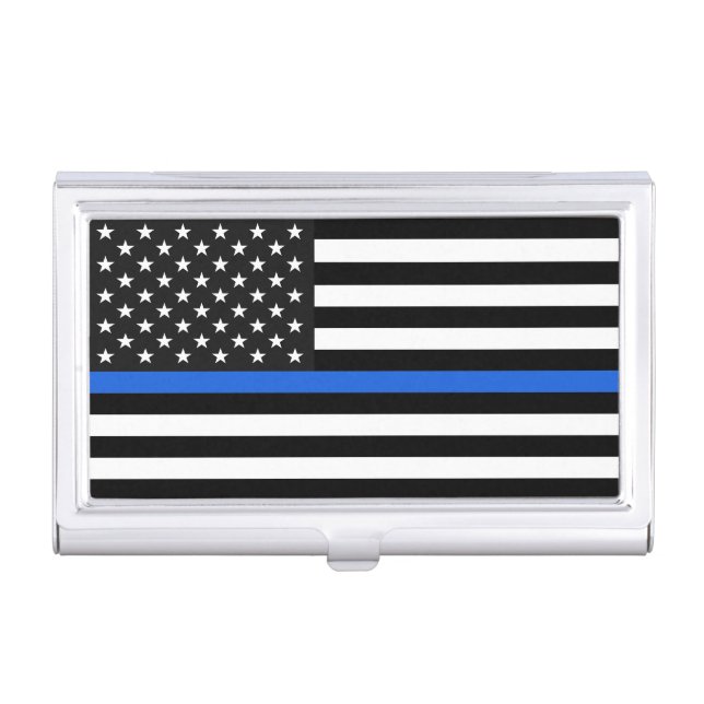 Thin Blue Line American Flag Business Card Case (Front)