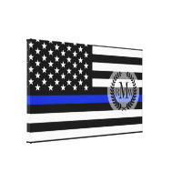 Personalized Canvas  American Flag With Thin Blue Line