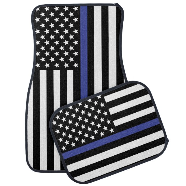 Thin Blue Line American Flag Car Floor Mat (Set)