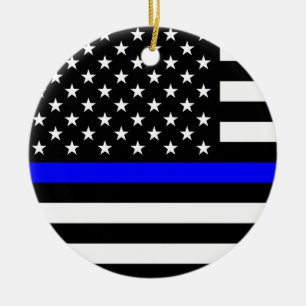 Thin Blue Line American Flag Ceramic Ornament