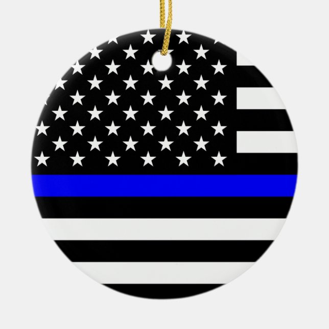 Thin Blue Line American Flag Ceramic Ornament (Front)