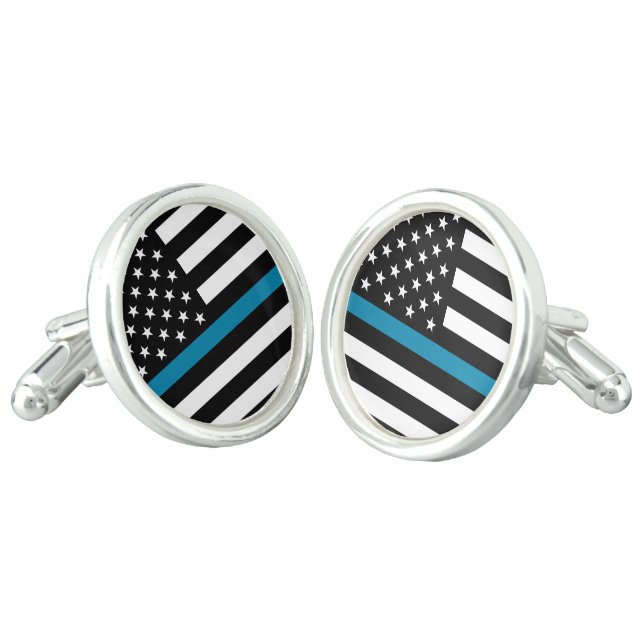 Thin Blue Line American Flag Cufflinks (Angled)