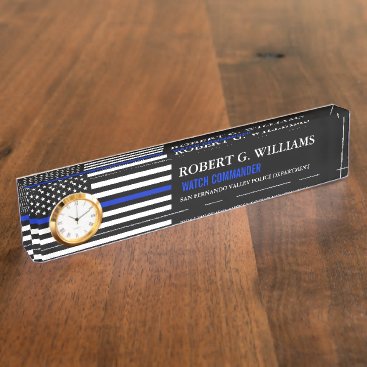 Thin Blue Line American Flag Custom Desk Nameplate