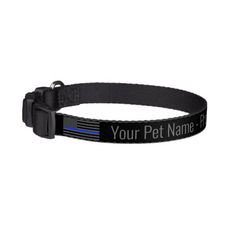 Thin Blue Line American Flag Custom Dog Name Pet Collar