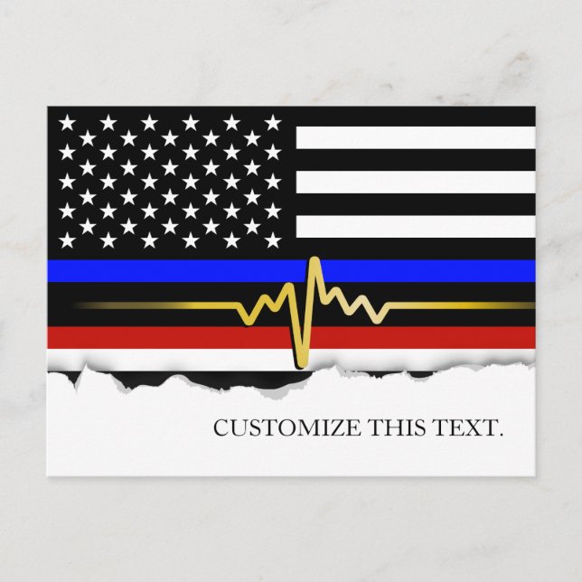 Thin Blue Line American Flag Custom text Postcard (Front)