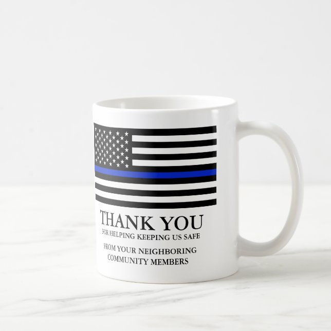 Thin Blue Line American Flag Custom Text Thank You Coffee Mug (Right)