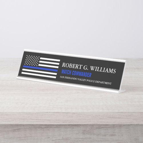 Thin Blue Line American Flag Customized Desk Name Plate