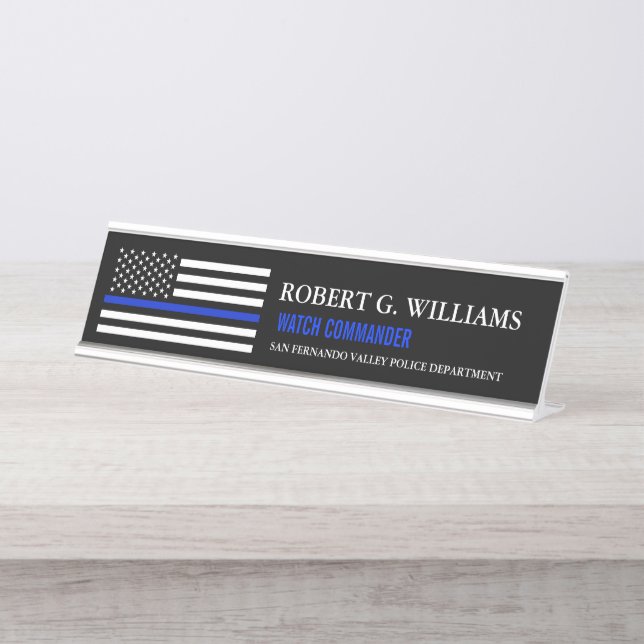 Thin Blue Line American Flag Customized Desk Name Plate (Front)