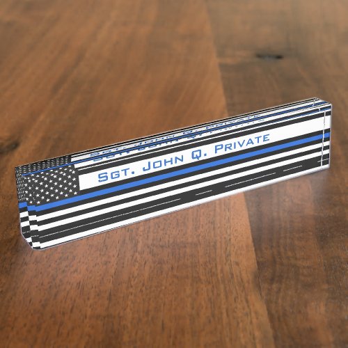Thin Blue Line American Flag Desk Name Plate