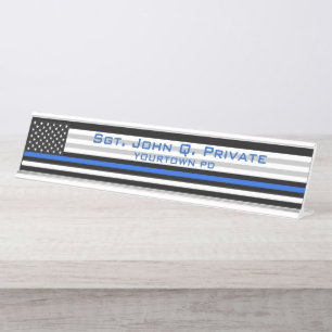 Thin Blue Line American Flag Desk Name Plate