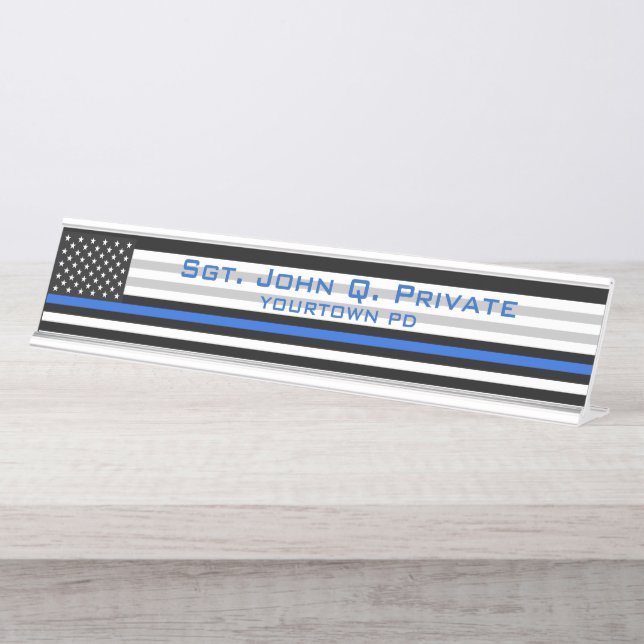 Thin Blue Line American Flag Desk Name Plate (Front)