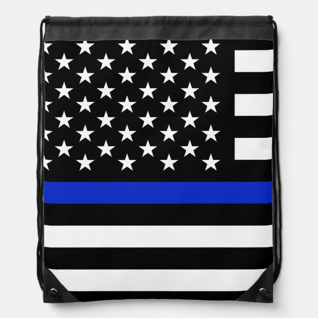 Thin Blue Line Flag Drawstring Bag
