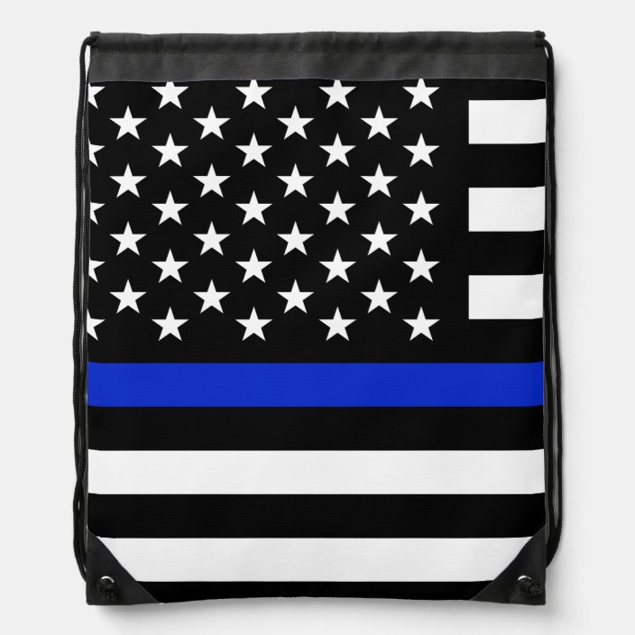 Thin Blue Line Flag Drawstring Bag
