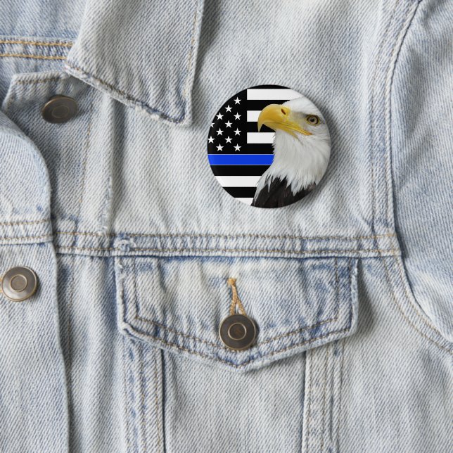 Thin Blue Line American Flag Eagle Pin/ Button (In Situ)