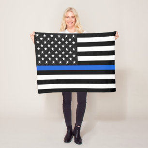 Thin Blue Line American Flag Fleece Blanket