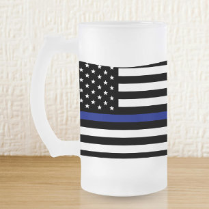 Thin Blue Line - American Flag Frosted Glass Beer Mug