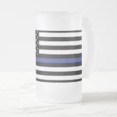 Thin Blue Line - American Flag Frosted Glass Beer Mug (Front Right)