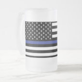 Thin Blue Line - American Flag Frosted Glass Beer Mug (Front Left)